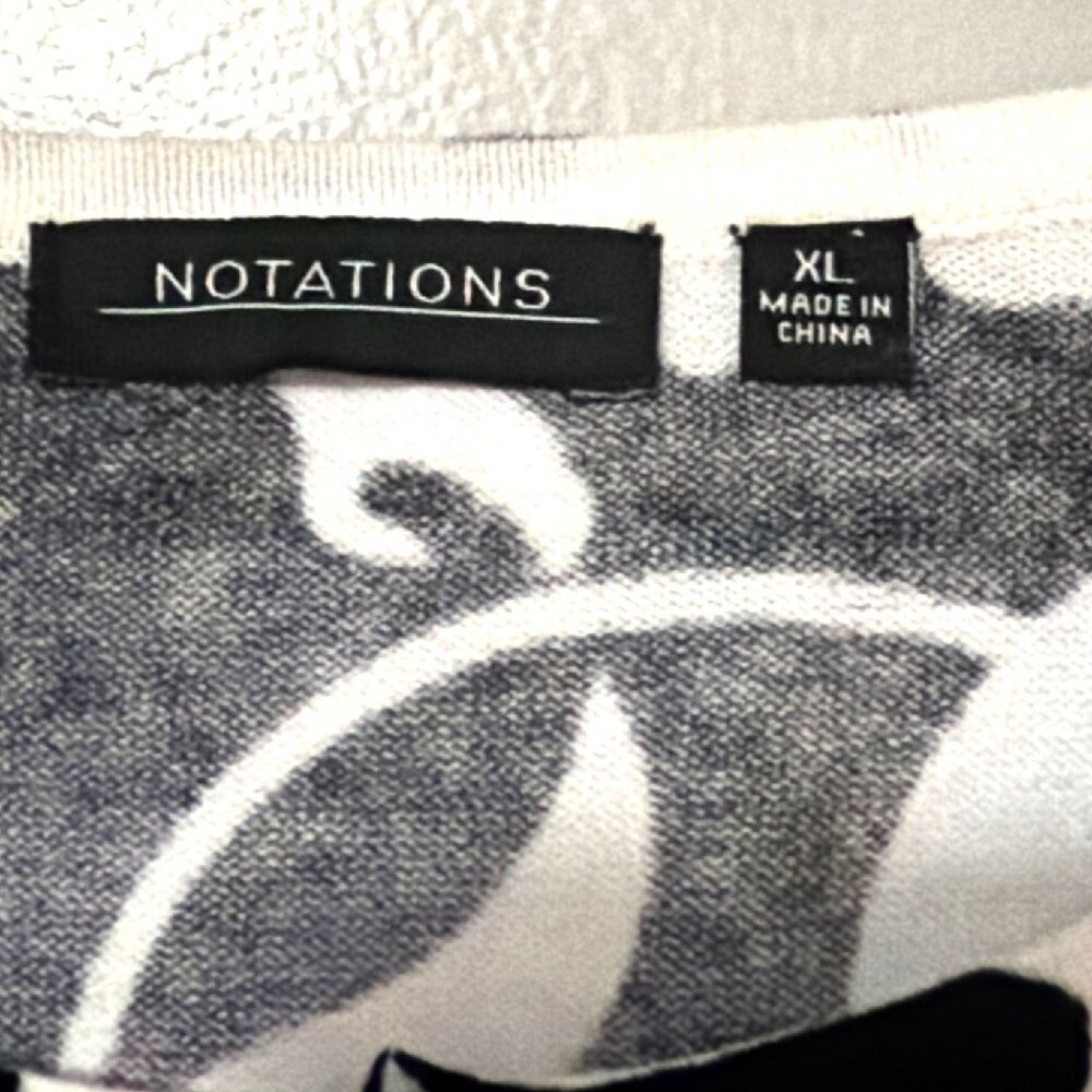 Notations Womens Black & White Floral Button-Up Cardigan Sweater XL 3/4 Sleeve - Picture 3 of 6